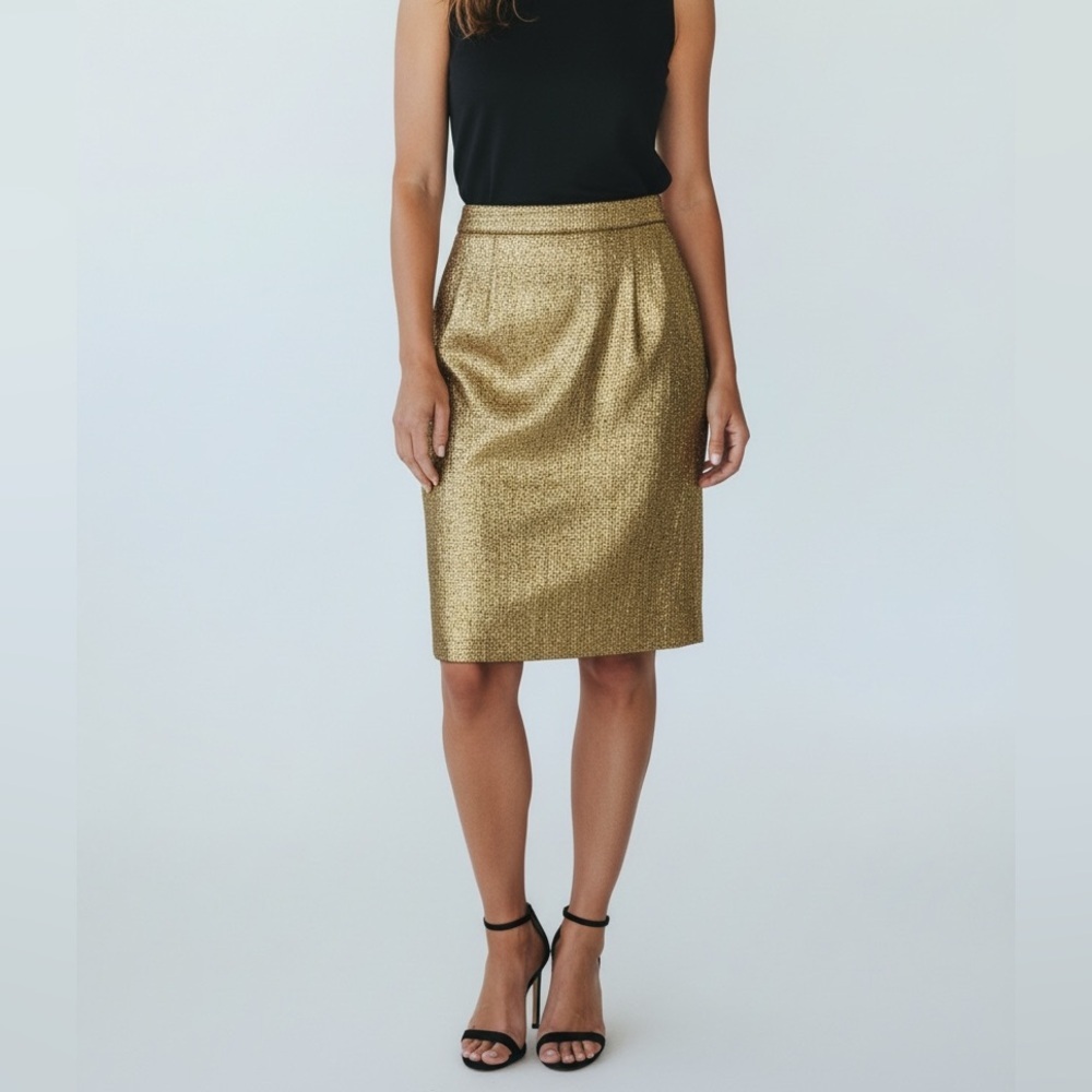 PROENZA SCHOULER Silk Gold Metallic Sparkle Pencil Skirt